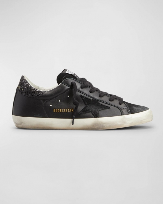 Superstar Leather Glitter Low-top Sneakers In Black