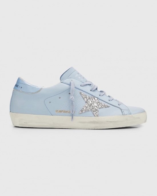 Superstar Leather Glitter Low-top Sneakers In Blue Fog Silver C