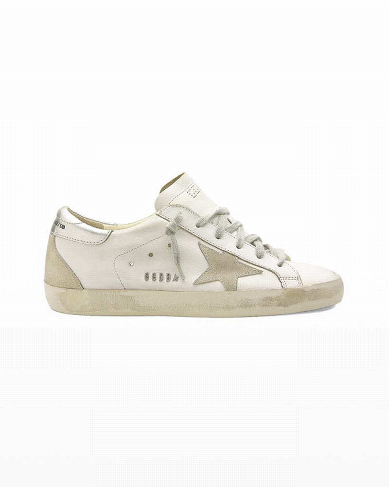 Superstar Mixed Leather Sneakers In White Ice Silver