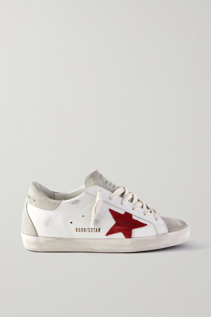 Superstar Distressed Leather And Suede Sneakers In White